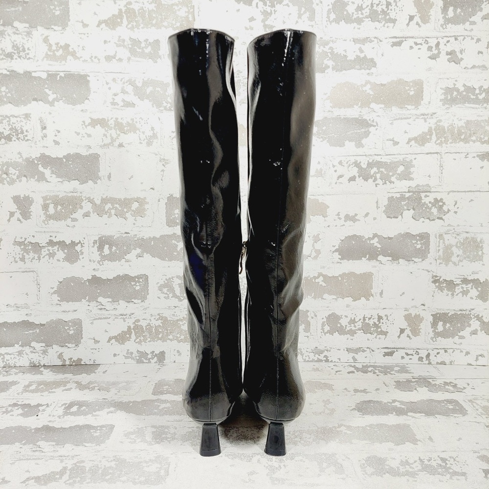 NEW Olivia Miller Women's Mars Black Patent Leather Heeled Tall Boots D909 - Picture 5 of 12